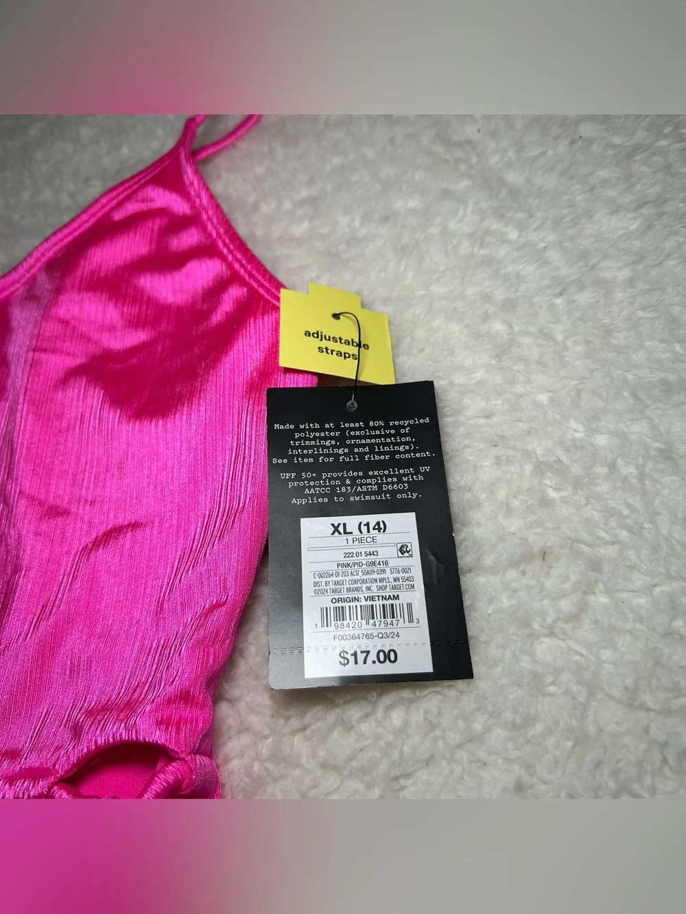 Art Class Girls Pink Ribbed One Piece Swimsuit XL NEW